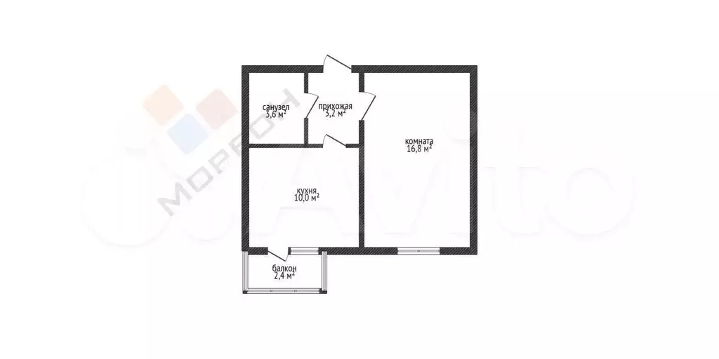 1-к. квартира, 33,6 м, 1/3 эт. - Фото 0