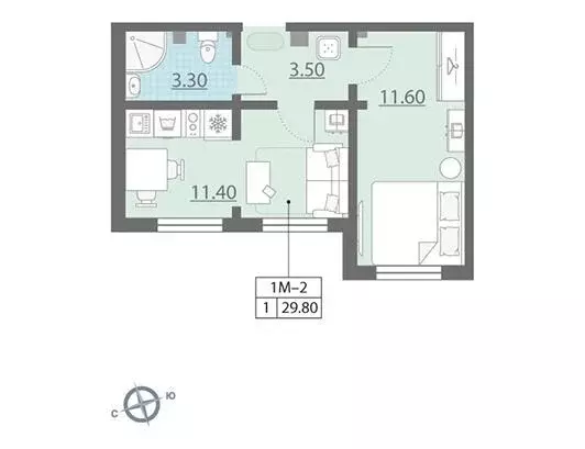 1-к квартира, 29.8 м - Фото 0