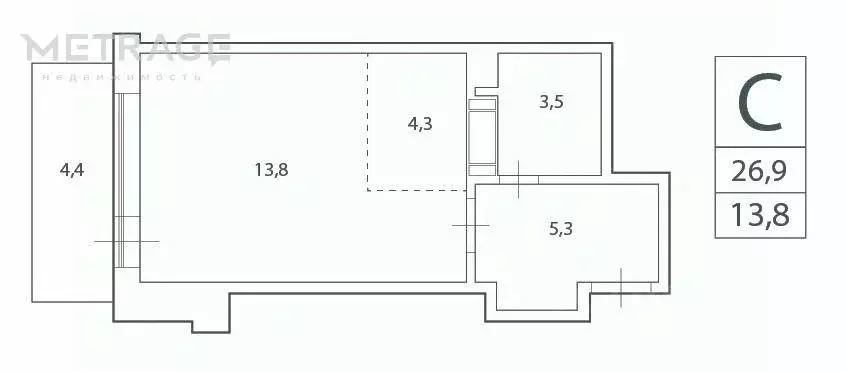 Студия Московская область, Электросталь ул. Захарченко, 12 (26.9 м) - Фото 1