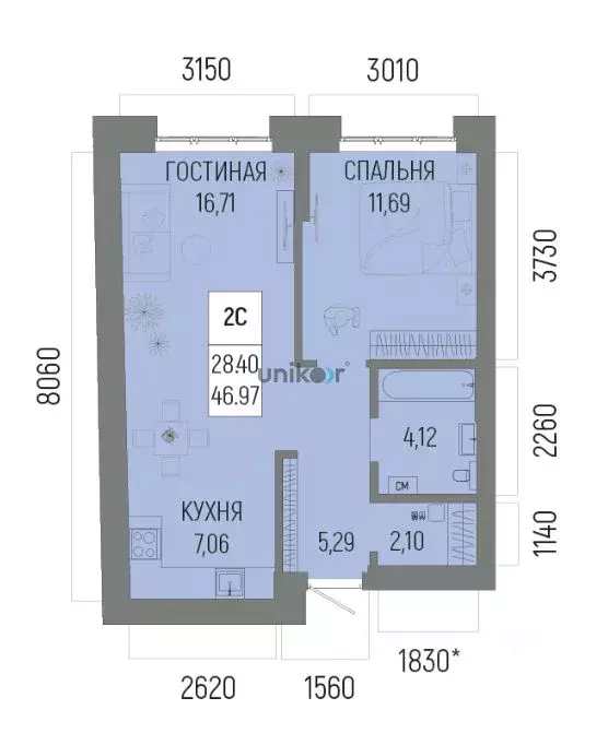 2-к кв. Башкортостан, Уфа ул. Энтузиастов (47.0 м) - Фото 0