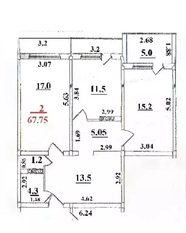 2-комнатная квартира: Каспийск, улица Зейнудина Батманова, 14А (67.7 ... - Фото 1