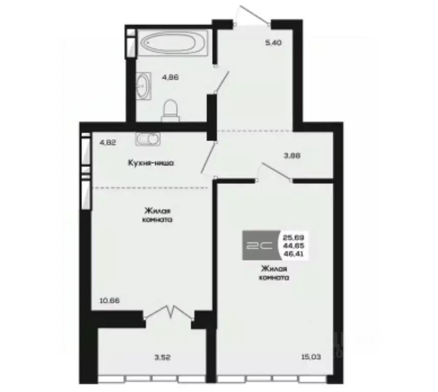 2-к кв. Новосибирская область, Новосибирск ул. Титова, 48 (44.65 м) - Фото 1