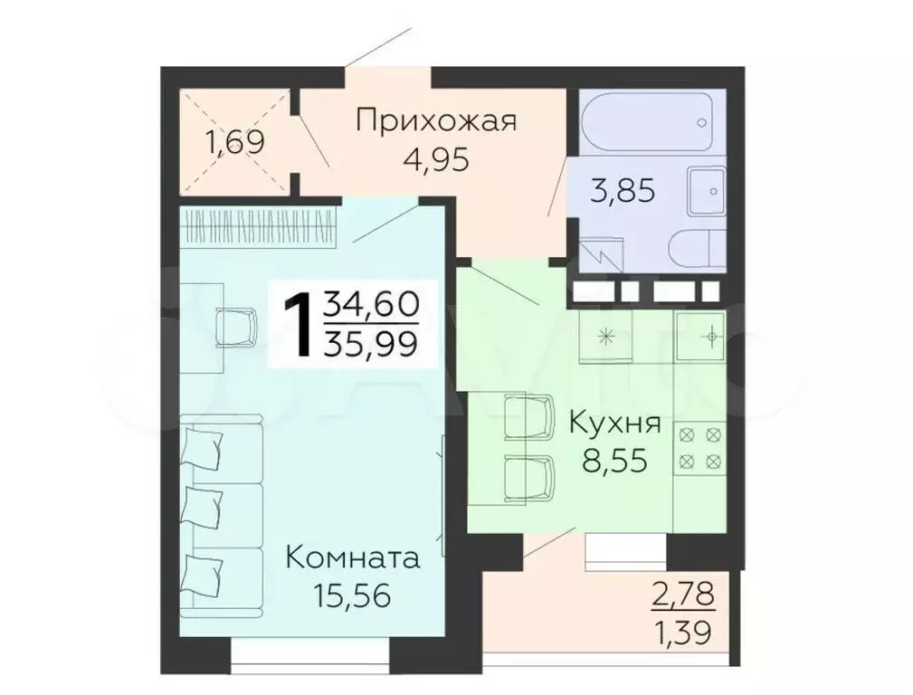 1-к. квартира, 36 м, 16/18 эт. - Фото 0