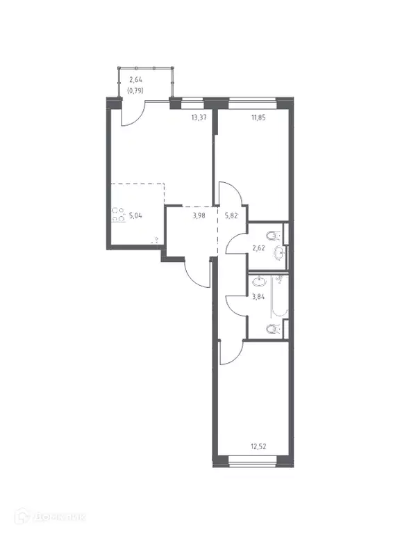Продаётся 2-к квартира, 59.8 м - Фото 0