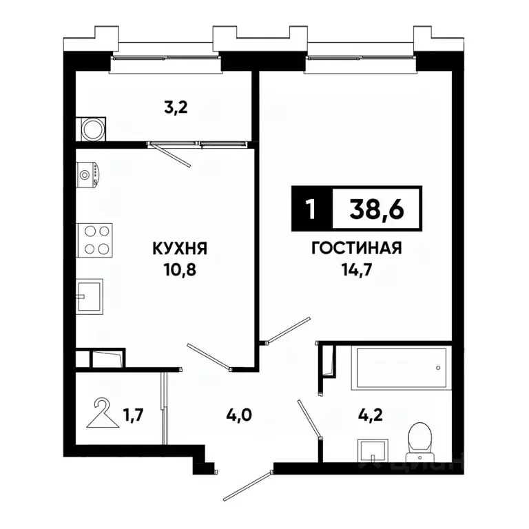 1-к кв. Ставропольский край, Ставрополь просп. Российский, 16к1 (38.6 ... - Фото 1