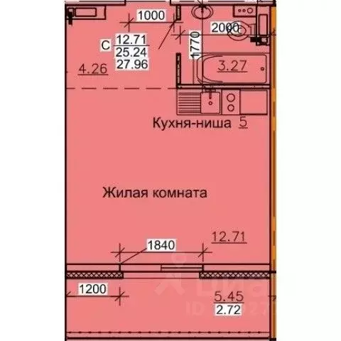 Студия Алтайский край, Барнаул ул. Союза Республик (27.96 м) - Фото 0