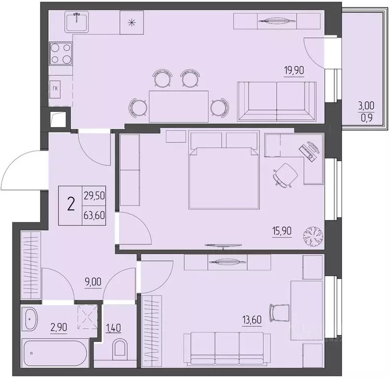 2-к кв. Ростовская область, Батайск ул. Макаровского, 4к2 (63.6 м) - Фото 0