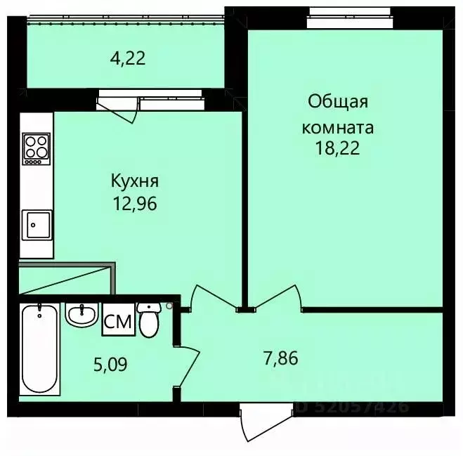 1-к кв. мордовия, саранск юбилейный жилрайон, 4-й мкр, (46.24 м) - Фото 0