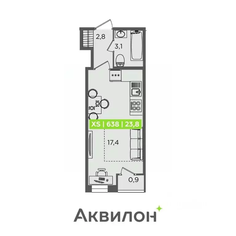 Студия Санкт-Петербург Планерная ул., 87к1 (23.8 м) - Фото 1