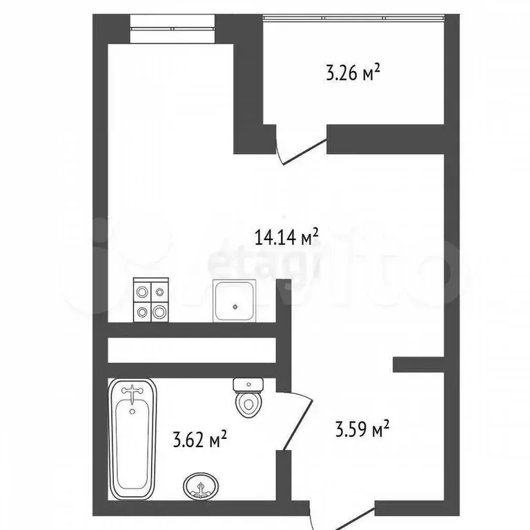 Квартира-студия, 22,4 м, 9/18 эт. - Фото 0