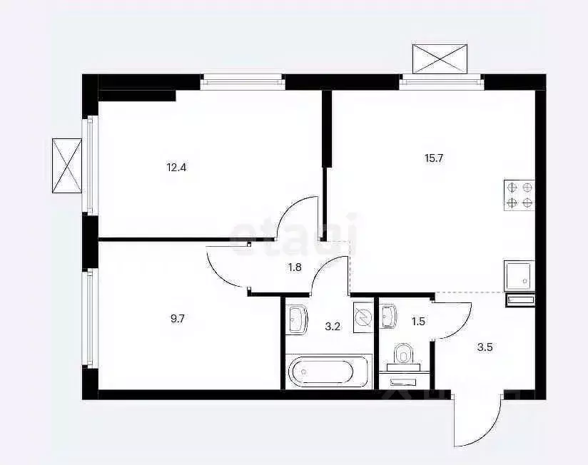 2-к кв. Татарстан, Казань ул. Асада Аббасова (48.0 м) - Фото 1