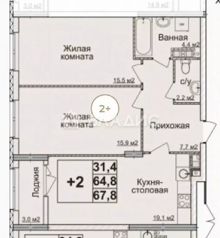 2-к кв. Нижегородская область, Нижний Новгород ул. Родионова, 31 (67.8 ... - Фото 2