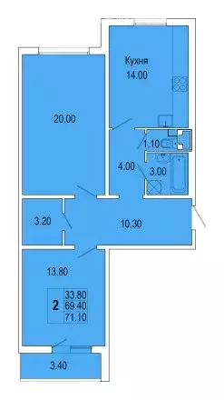 2-комнатная квартира: Санкт-Петербург, Петергофское шоссе, 90к3 (71.1 ... - Фото 2