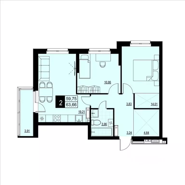 2-к кв. Самарская область, Самара АмГрад жилой комплекс (61.71 м) - Фото 1