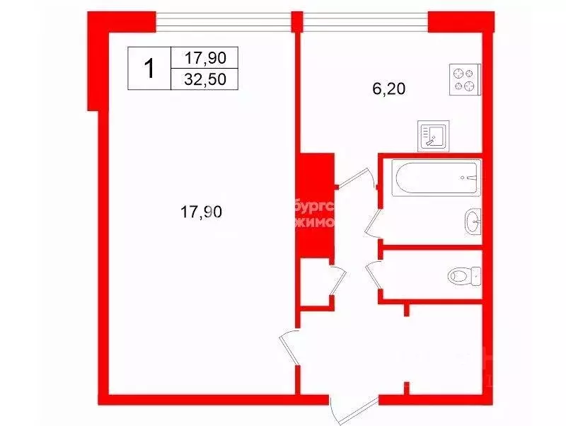 Квартира, 1 комната, 32.5 м - Фото 2