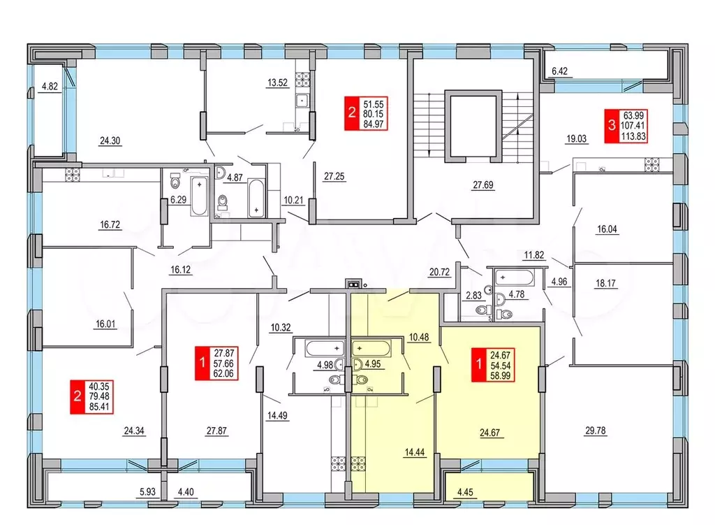 1-к. квартира, 59 м, 3/8 эт. - Фото 1