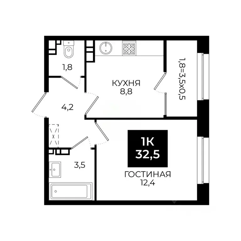 1-к кв. Ставропольский край, Ставрополь ул. Южный обход, 65к1 (32.5 м) - Фото 0