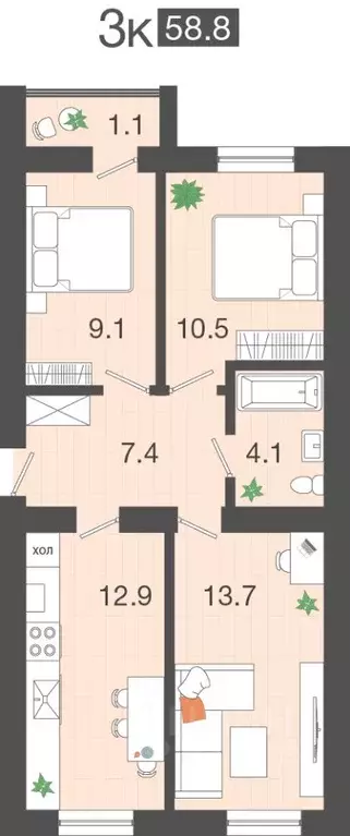 3-к кв. Калининградская область, Гурьевский муниципальный округ, пос. ... - Фото 1