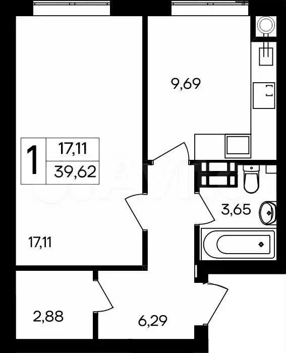 1-к. квартира, 39,6 м, 1/8 эт. - Фото 0