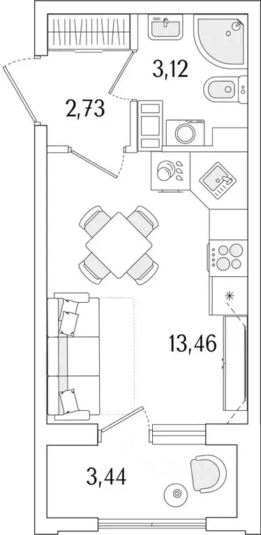 Студия Санкт-Петербург ул. Фучика, 12к2Г1 (21.03 м) - Фото 0