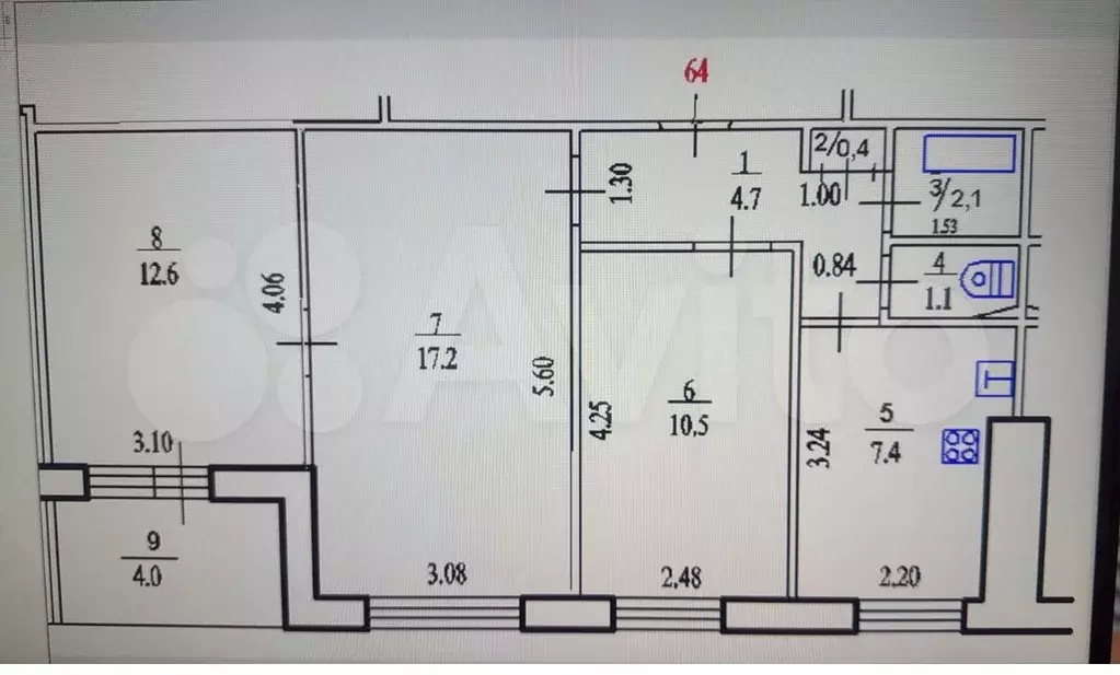 3-к. квартира, 56 м, 2/9 эт. - Фото 0