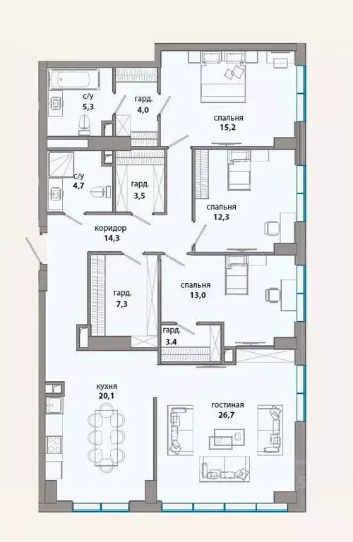 5-к кв. Москва ул. Василия Ланового, 6к3 (129.8 м) - Фото 2