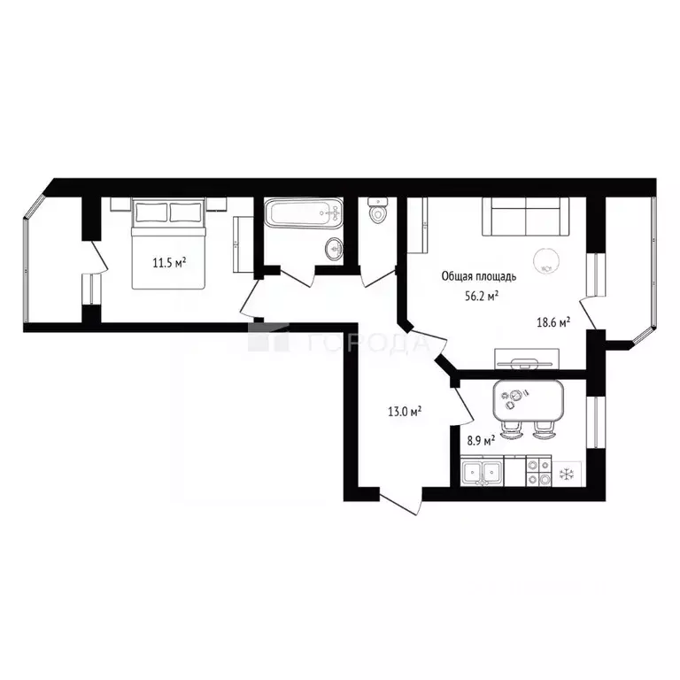 2-к кв. Новосибирская область, Новосибирск Троллейная ул., 9/1 (56.2 ... - Фото 2