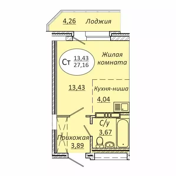 1-комнатная квартира: новосибирск, коммунстроевская улица, 146 (27.16 . - Фото 0