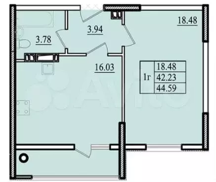 1-к. квартира, 44,6 м, 8/8 эт. - Фото 0