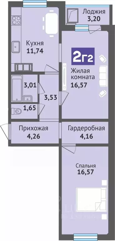 2-к кв. Чувашия, Чебоксары ул. Богдана Хмельницкого, 129 (64.6 м) - Фото 1
