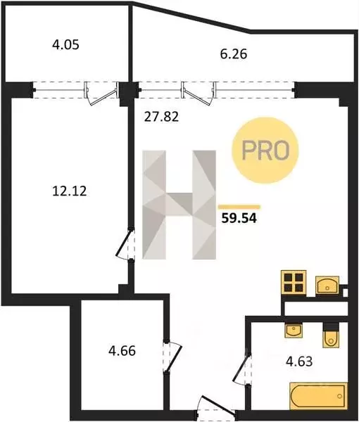 Студия Севастополь ул. Летчиков, 10 (59.0 м) - Фото 1