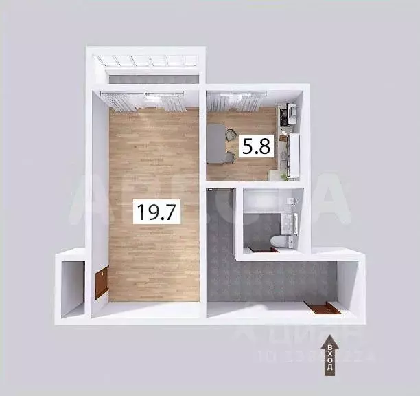 1-к кв. Омская область, Омск Московка мкр, ул. Ишимская, 22 (32.4 м) - Фото 1