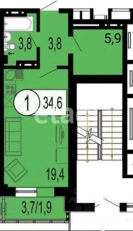 1-к кв. Красноярский край, Красноярск Лесопарковая ул., 25 (32.8 м) - Фото 0