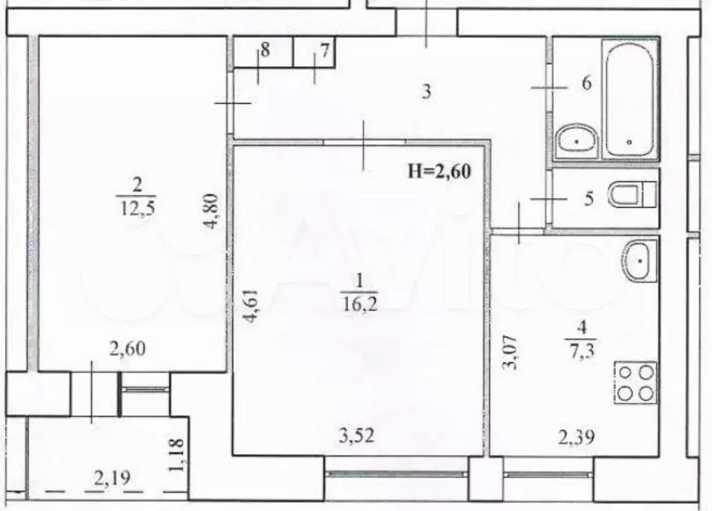 2-к. квартира, 46,9 м, 3/9 эт. - Фото 0