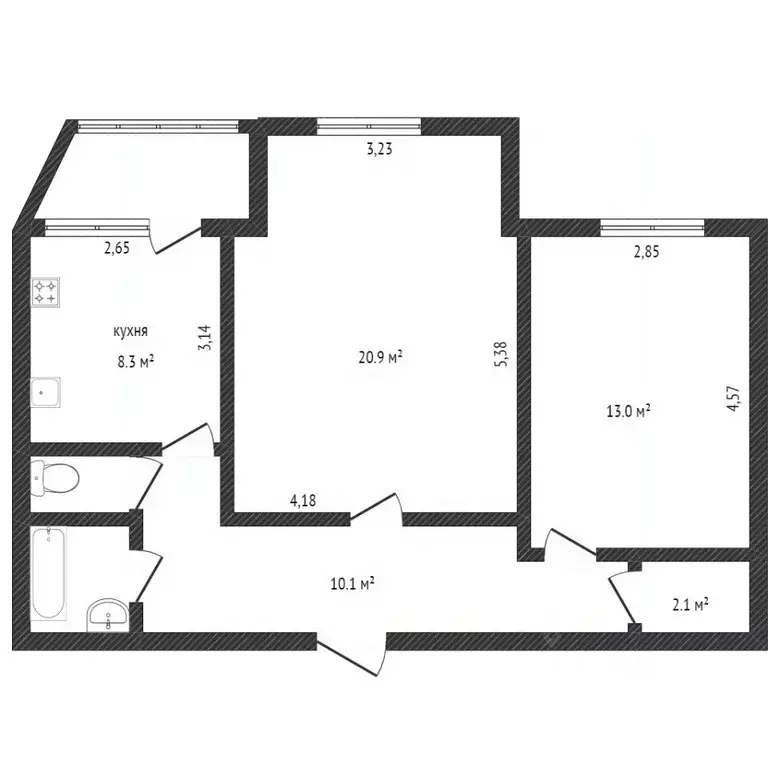 2-к кв. Ямало-Ненецкий АО, Новый Уренгой Юбилейный мкр, 3/5 (54.0 м) - Фото 2