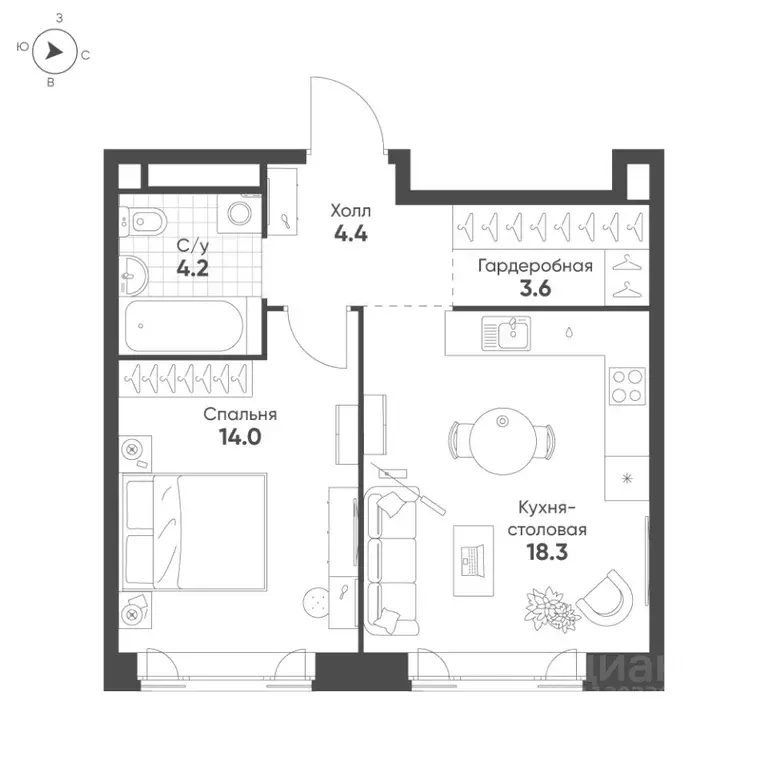 1-к кв. Москва Октябрьская ул., 103 (44.5 м) - Фото 0