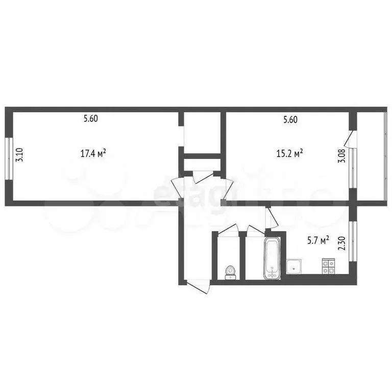 2-к. квартира, 48,1 м, 2/5 эт. - Фото 0