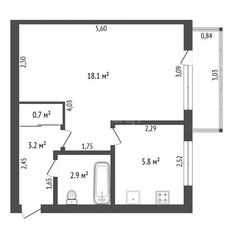 1-комнатная квартира: Благовещенск, улица Чайковского, 207/7 (30.7 м) - Фото 1