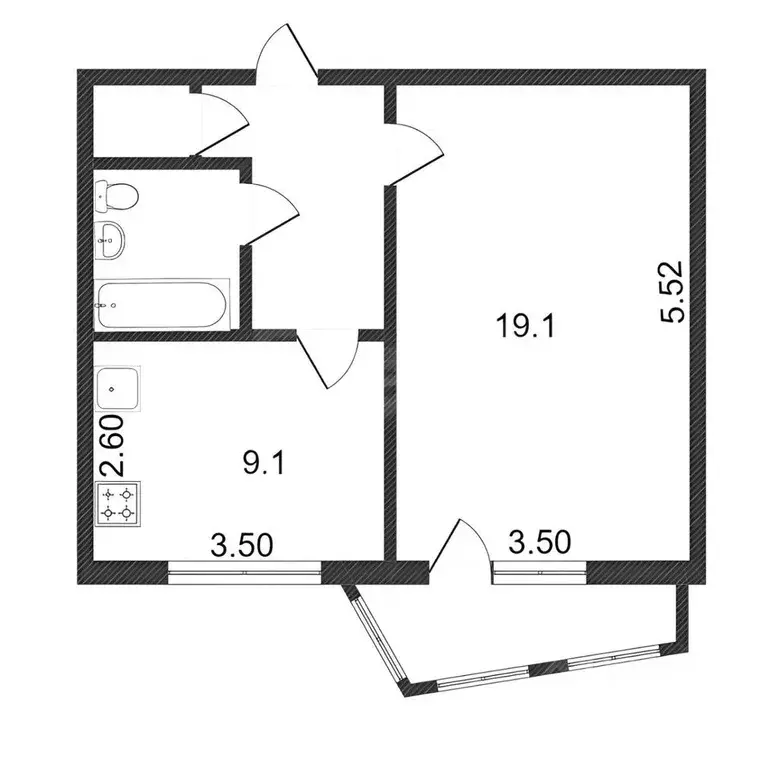1-к кв. Ленинградская область, Гатчина ул. Володарского, 26 (41.0 м) - Фото 2
