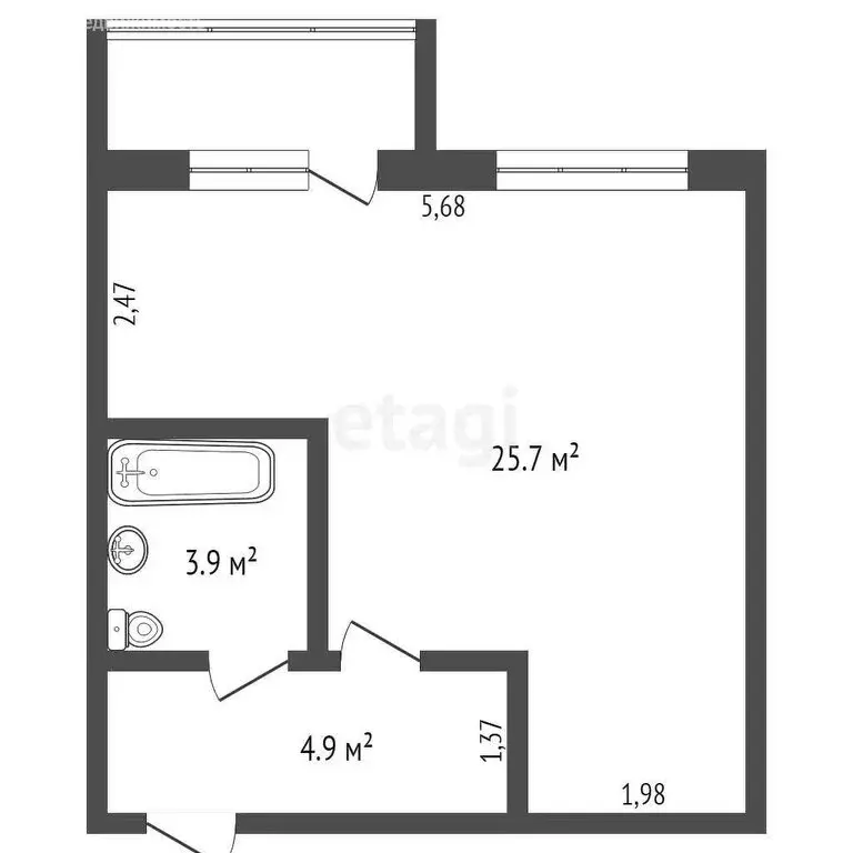 Квартира-студия: Новосибирск, улица Фёдора Горячева, 51 (34.5 м) - Фото 1
