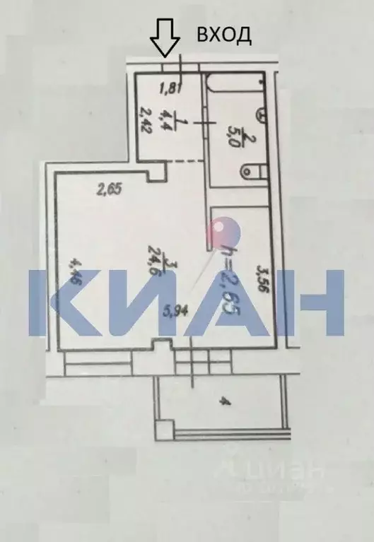 Студия Красноярский край, Красноярск Взлетная ул., 7Ж (34.0 м) - Фото 1
