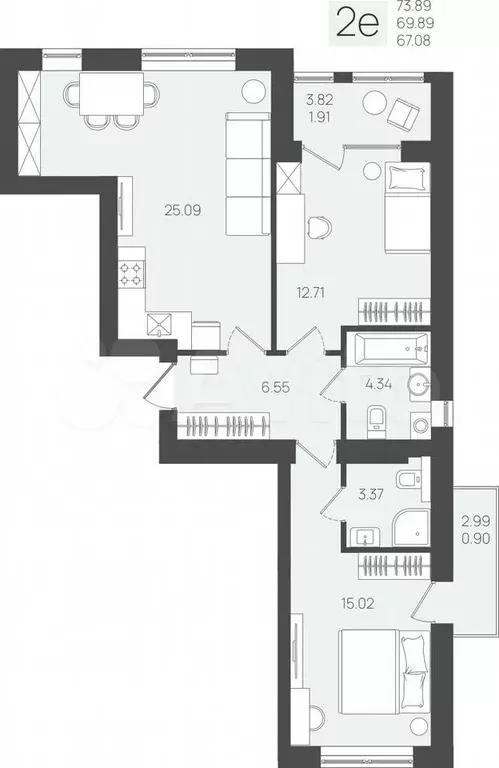 2-к. квартира, 69 м, 4/5 эт. - Фото 1