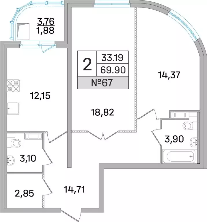 2-комнатная квартира: Королёв, улица Калинина, 11 (69.3 м) - Фото 0