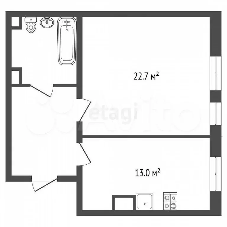 1-к. квартира, 48,1 м, 2/3 эт. - Фото 0
