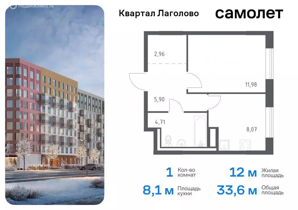 Квартира-студия: деревня Лаголово, жилой комплекс Квартал Лаголово, 1 ... - Фото 0