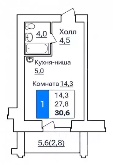 1-к кв. Амурская область, Благовещенск ул. Горького, 205 (30.6 м) - Фото 0