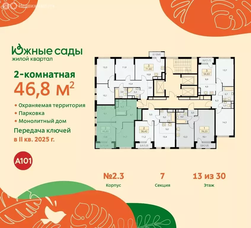 2-комнатная квартира: Москва, жилой комплекс Южные Сады (46.8 м) - Фото 1