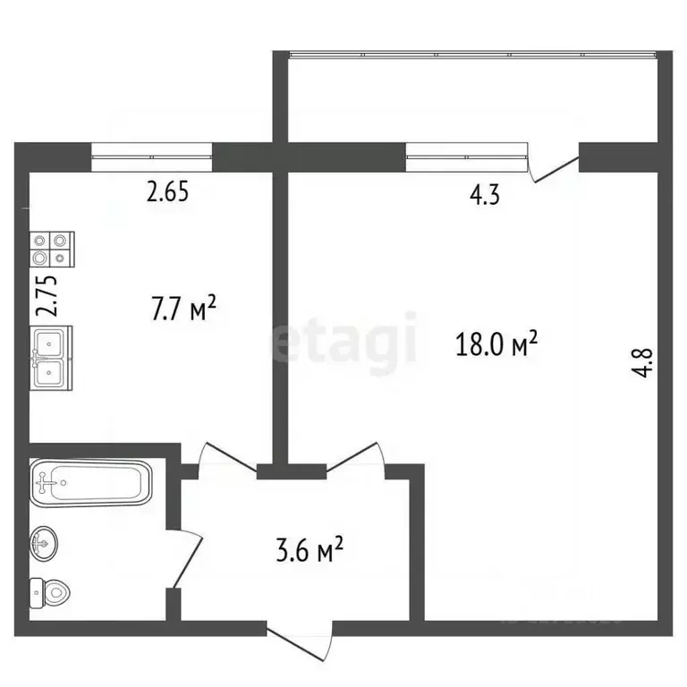 1-к кв. Калужская область, Дзержинский муниципальный округ, Товарково ... - Фото 1