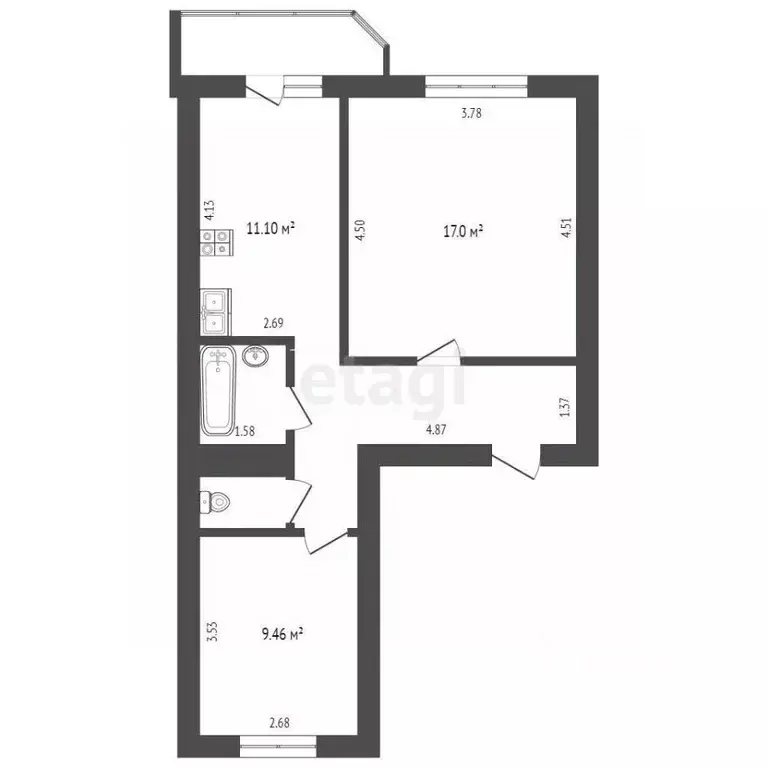 2-к кв. Вологодская область, Вологда Архангельская ул., 12 (50.4 м) - Фото 2