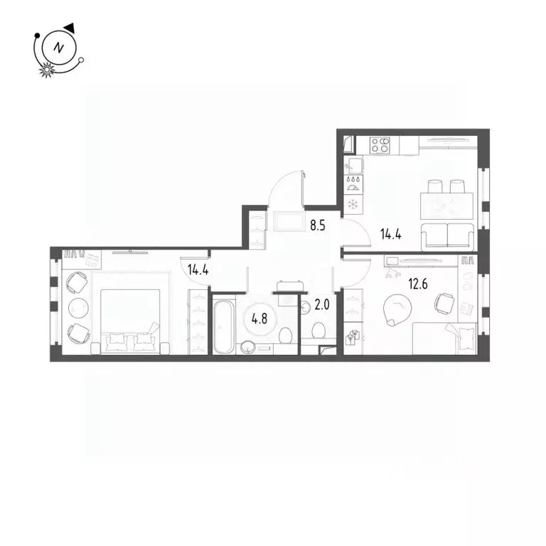 2-к кв. Санкт-Петербург пос. Шушары, ул. Чудовская, 14к1 (56.8 м) - Фото 1